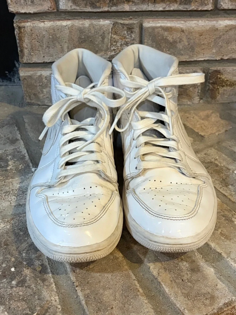 Nike Air Jordan 1 Mid Triple White Patent Leather